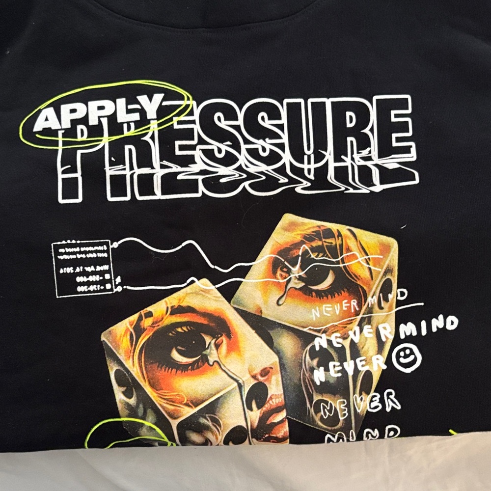 Black Graphic Tee with Eye and Text Design
